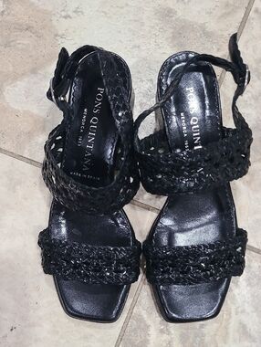 Pons Quintana Black Braided Leather Sandals with Ankle Strap